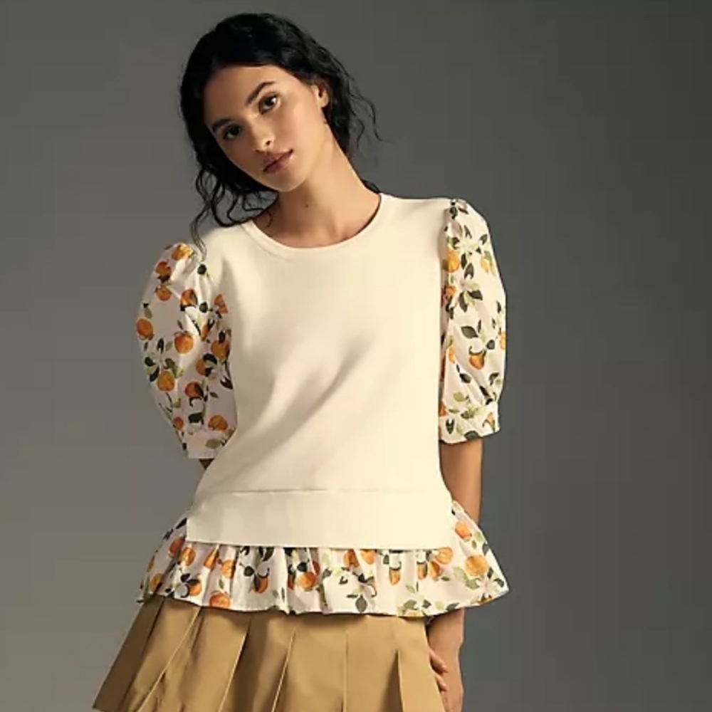 Anthropologie Layered Poplin-Sleeve Sweater Blouse XS